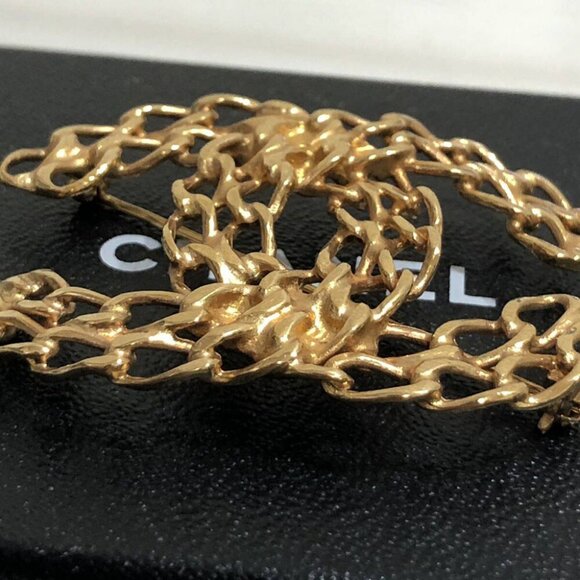 CHANEL CC Logo Double Chain Link Brooch Gold Tone Pin 12P Auth w/Box D-o11393 - Picture 5 of 7